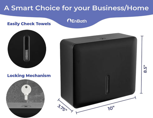 300 Commercial Multifold Paper Towel Dispenser Wall Mount (Black), Folded Hand Towel Dispenser for Bathroom/Restroom