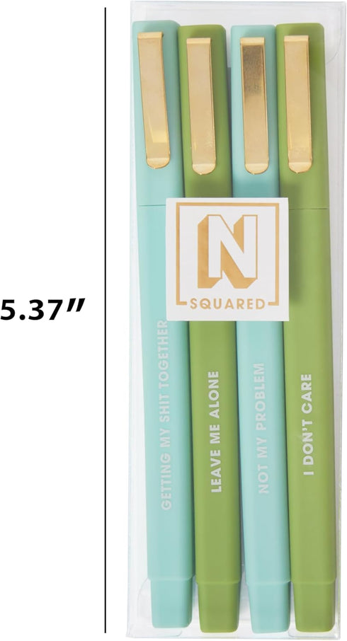 C.R. Gibson Novelty Ball Point Ink Pens, Humorous Sayings, Green & Teal, 4 Pack