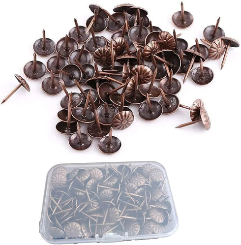 200 Pcs Upholstery Tacks Nails, Antique Brass Daisy Furniture Nails for Sofa, Crafts, 7/16" Head Diameter