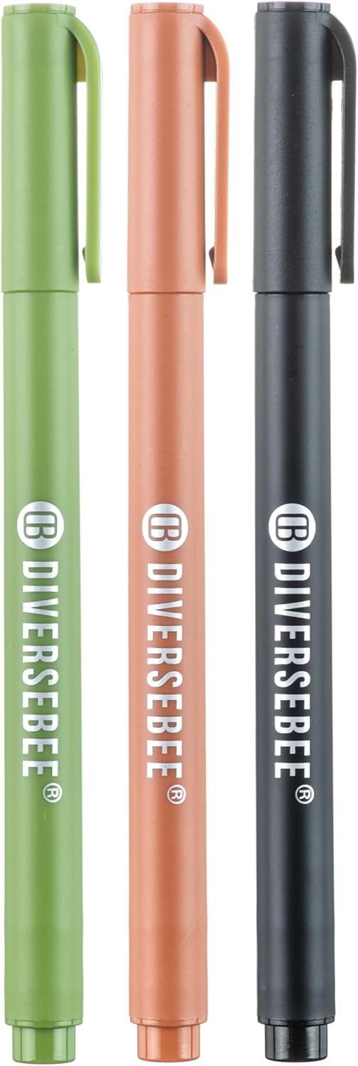 DIVERSEBEE Fine Tip Permanent Pens, 3 Pack Quick Dry Markers, Colored Oil Based Fineliners, Office School Art Supplies,