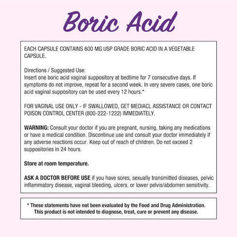 600 100% (30 Count) Puregen Labs Boric Acid mg Vaginal Suppositories - Pure | All Natural Without Dyes or Fillers |