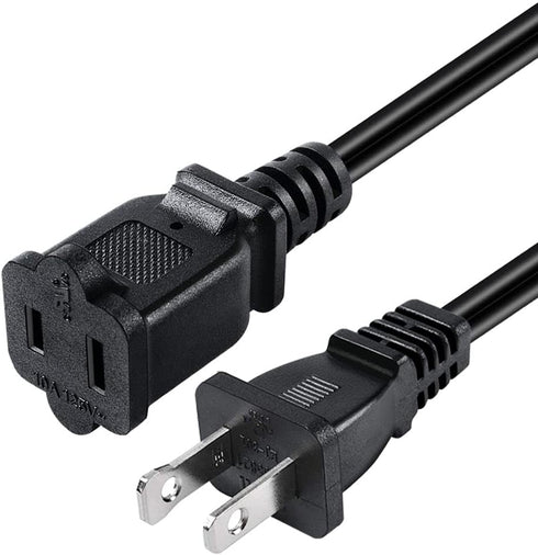 2-Pack Polarized USA Outlet Saver Power Extension Cord, 125V 10A, 2-Prong 2 Outlets, 1.6ft/50cm