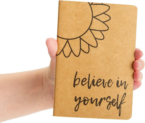 Paper Junkie 24 Pack Journals for Kids, Let's Be Happy Journals Bulk, Kraft Paper Notebooks, 80 Lined Pages