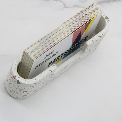 PARTSPOWER Cement Business Card Holder for Desktop, Horizontal Name Card Display Organizer, Business Gift Accessory