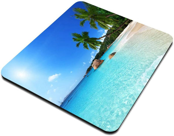 Ocean Mouse Pad, ANSE Lazio Beach at Praslin Island Surfing Scenic View Rectangle Non-Slip Rubber Mousepad
