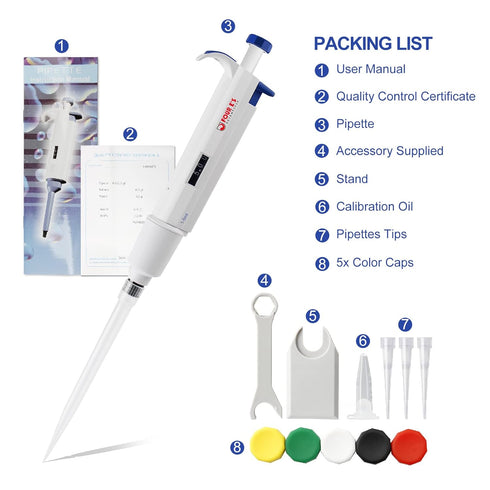 5mL Adjustable Volume Pipette, 1-5mL Lab Single Channel Micro Pipettor for Laboratory Scientific Use