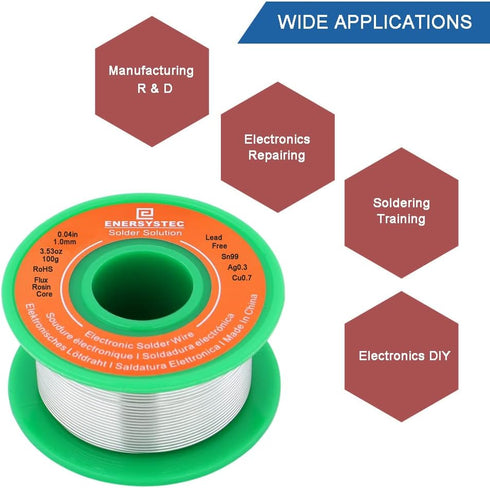 Lead Free Solder Wire Rosin Core, 1.0mm 100g, Electronic Solder Wire Alloy Sn99 Ag0.3 Cu0.7