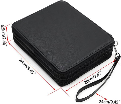 BTSKY Deluxe PU Leather Pencil Case, 120 Slot Holder with Handle Strap