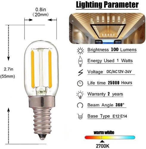 Yi Lighting T22 T7 1W LED Night Light Bulbs E12 Base 150lm 15W Equivalent Himalayan Salt lamp Bulb 2700K (2) by Generic