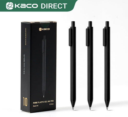 Kaco PURE Gel Pens, 10 Pieces Set, Black Ink 0.7mm Medium Point, Quick Drying Aesthetic Note Taking Supplies