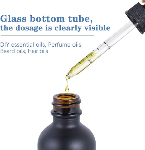 1 oz Amber Glass Boston Bottles 24 Pack with Eye Droppers and Black Caps for Essential Oils