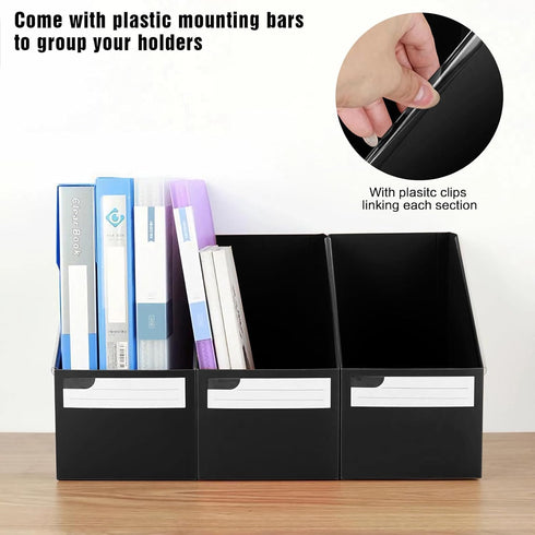 Marte Vanci Magazine File Holder 3 Pack, Plastic Folder Holder with Labels for Desk Organizer, Office Paper Storage