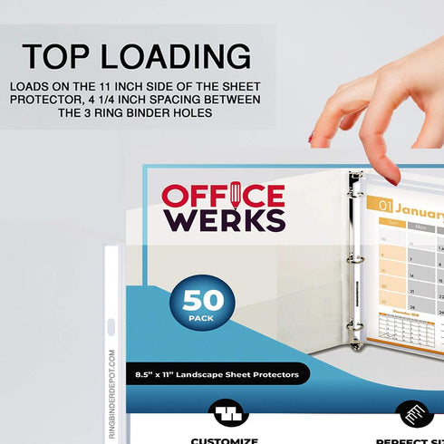 Performore 50 Sheet Protectors Landscape Clear Page 8.5 X 11 Inch for 3 Ring Binder, Top Loading