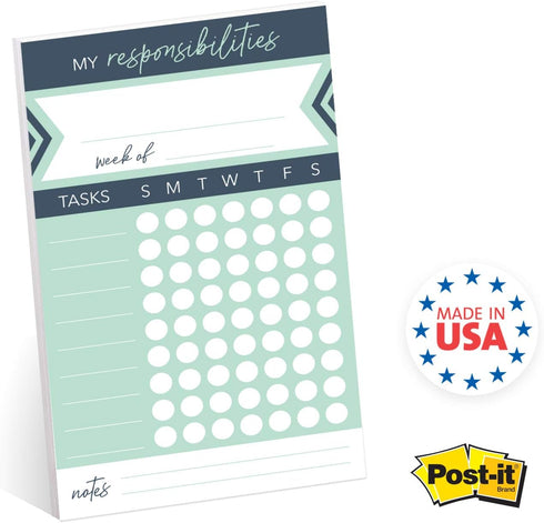 Modern Weekly Chore Chart, 6" x 10" Sticky Note Fill-in Task List for Homeschool Assignments