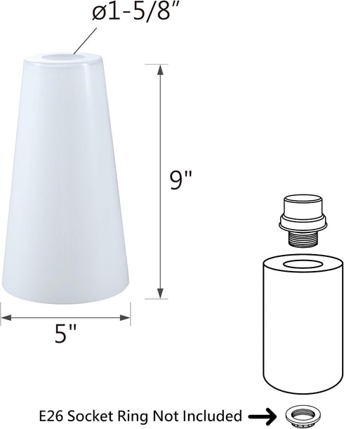 Aspen Creative 23651-66-1, 1-5/8'' 3-1/8'' 5-1/16'' 9-1/8'' Transitional Opal Replacement Glass Shade, for Lighting