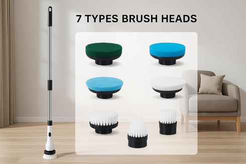 Avonley 7-in-1 25W 7 Electric Spin Scrubber, Powerful Cordless Cleaning Brush with Adjustable Handle & Replaceable