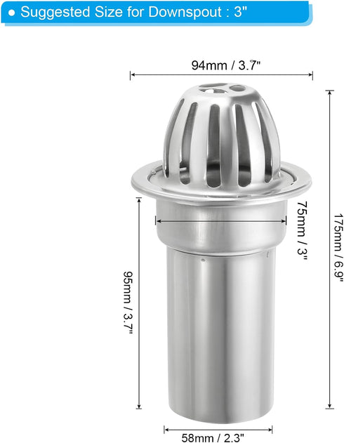 PATIKIL Dome Gutter Guard, Stainless Steel Downspout Strainer, Anti-Blocking Strainer Floor Line Gutter Cleaning Tool for Balcony Garden Patio, 3 Inch