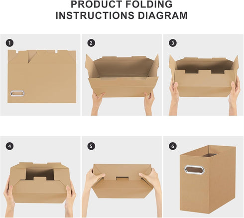 Oterri File Organizer, Small Collapsible Cardboard Box for Letter Size Files, Portable with Handle, Brown