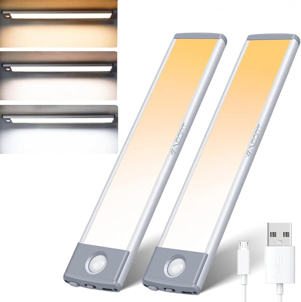 Motion Sensor Under Cabinet Lighting, 2-Pack USB-C Rechargeable 1700mAh Battery, 3 Color