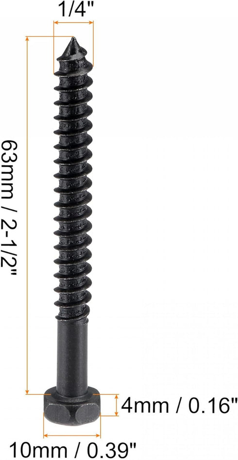 uxcell 25pcs Hex Lag Screws 1/4" x 2-1/2" Carbon Steel Phillips Head Half Thread Self-Tapping Bolts for Deck Building