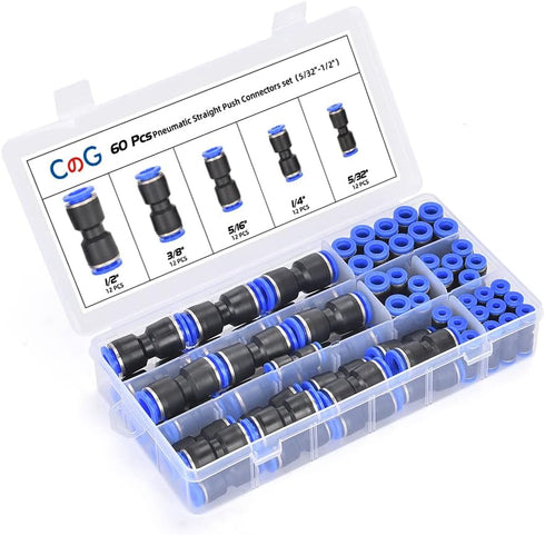 60Pcs Quick Connect Air Hose Fittings Kit for 5/32 1/4 5/16 3/8 1/2 inch Quick Release Pneumatic Push