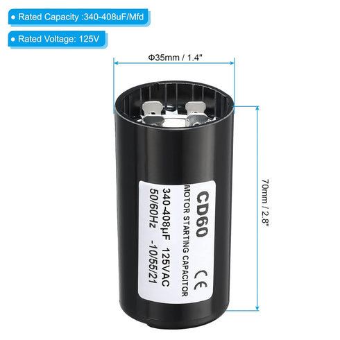 PATIKIL Motor Start Capacitor, 340-408uF/Mfd 125V 50/60Hz CD60 for Electric Motor Starts