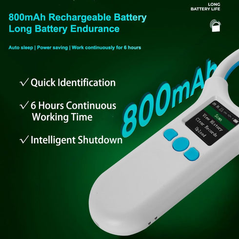 Rabitpos 1.44'' 500 Pet Microchip Scanner, Bluetooth Animal Tags Reader with TFT Display Screen, Handheld Rechargeable