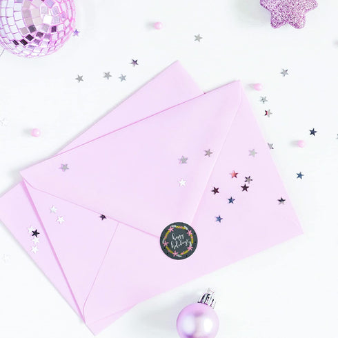 Grey Mustard Pink Christmas Stickers, 500 Modern Holiday Labels, 1.5" Winter Envelope Seals with 8 Festive Designs