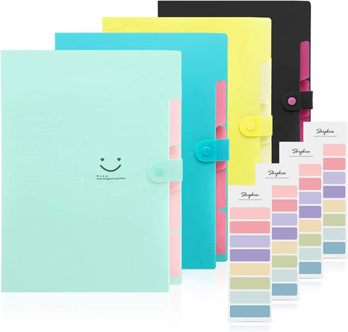 SKYDUE Expanding File Folder with 32 Labels, 5 Pockets A4 Letter Size Accordion Folder Paper Organizer for School and