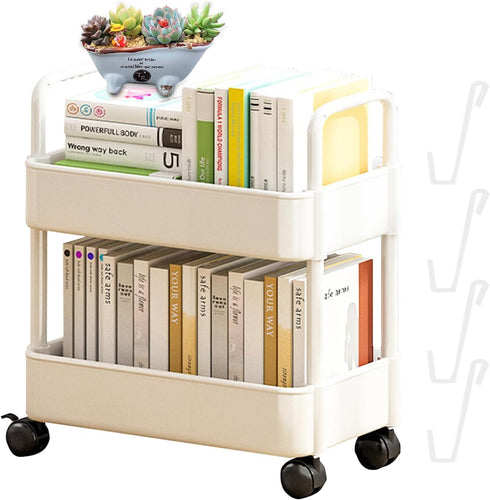 Erice 2 Cart Organizer, Rolling Storage Cart, Bookcase with Wheels Tiers Strong Load Bearing Capacity Durable and Long