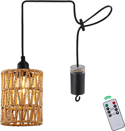 SIJINCHEN Battery Operated Chandelier with Remote, Outdoor Hanging Pendant Light with Warm White