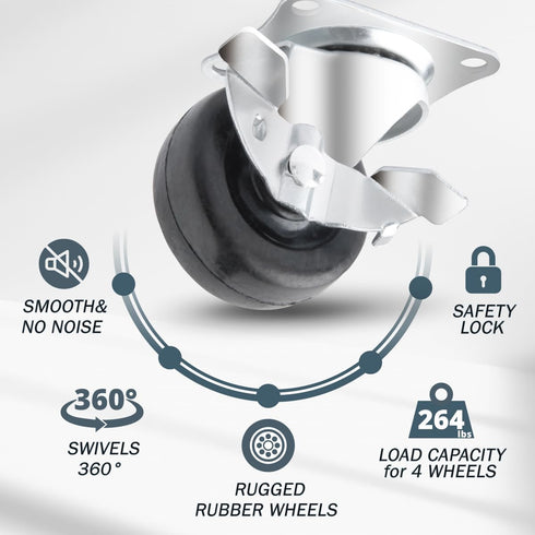 POWERTEC 2 Inch Swivel Caster Wheels Set of 4, Heavy Duty Plate Casters for Furniture