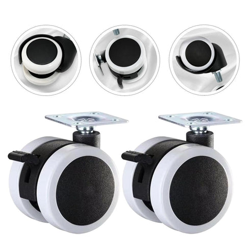 HOOWIFFY 4 2-inch Pcs White Pu Swivel Casters with Brake for Office Chair, Furniture Replacement Wheels for Desk