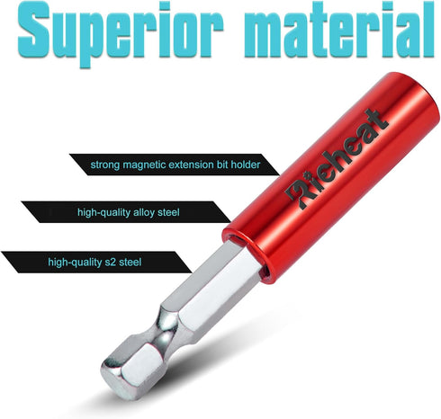 10PCS Strong Magnetic Extension Socket Drill Bit Holder 1/4" Hex Power Tools, S2 Steel Magnetic Screwdriver Extension