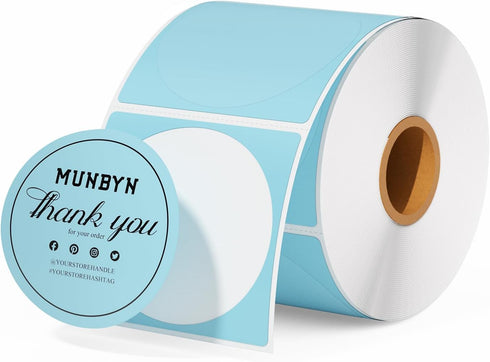 MUNBYN 2 Inch Blue Circle Thermal Sticker Labels, Self-Adhesive Round Labels for Logo Design, 750 Sheets/Roll
