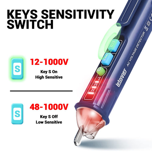 Non Contact Voltage Tester, Electrical Tester, Dual Range AC 12V/48V-1000V, Circuit Tester with Flashlight, LCD Display