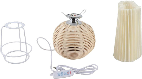 SASKATE Small Table Lamp, Bedside Nightstand Mini Lamp, Rattan Pleated Aesthetic Vintage Lamp