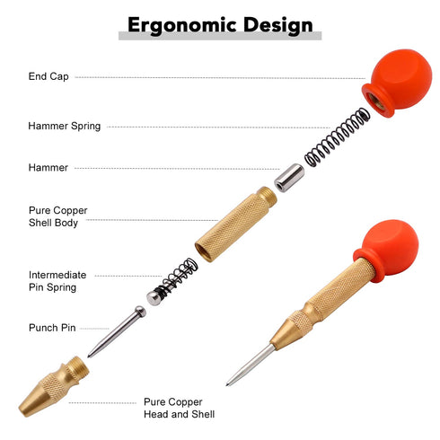 4 Pack Automatic Center Punch Tool, 5 Inch and 6 Inch Adjustable Spring Loaded Punch with Carry Case