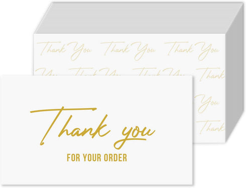 Package Inserts - Thank You For Your Order Business Note Cards, 100 Per Pack, 2 x 3.5” Thick Card Stock (Gold)