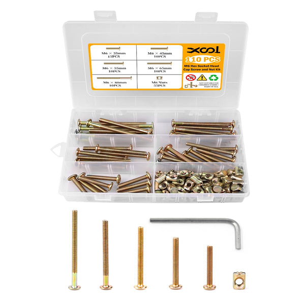 XOOL 110 PCS M680/65/55/45/35 mm Hex Socket Head Cap Screw Kit, Crib Bunk