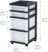 IRIS USA Plastic Drawer Storage Organizer Rolling Cart, 4-Drawers with Wheels for Classroom, Bathroom, Black/Pearl