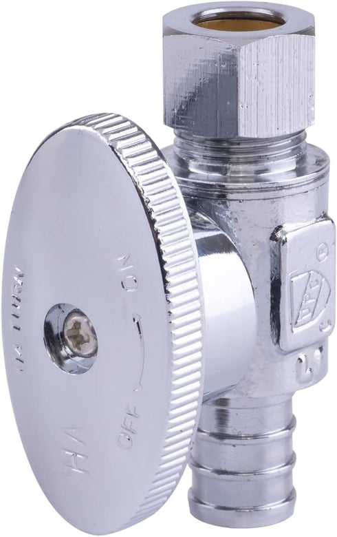 1/2 in. Chrome-Plated Brass PEX Barb x 3/8 in. Compression Quarter-Turn Straight Stop Valve Jar (6-Pack)
