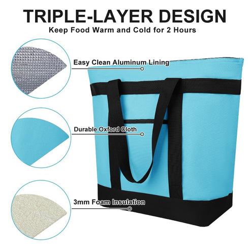 CIVJET 2PK Insulated Grocery Tote Bags, Large Reusable Cooler Bags with Zipper, Leakproof Thermal Shopping Bags
