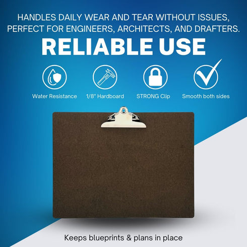 Professional Hardboard Clipboard - 17" x 11" Paper Holder, Jumbo Clip, Moisture Resistant, Made in USA