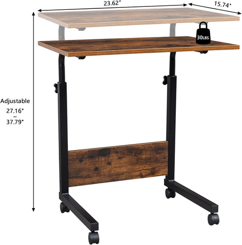 NAICKUC 23.6Inch Standing Desk - Side Table Adjustable Height, Portable Laptop Cart, C-Shaped Bed Couch end Tables