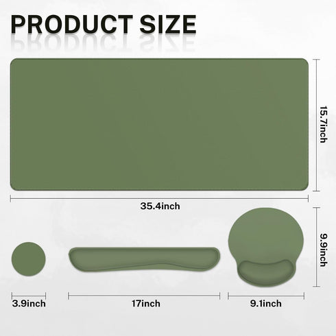 Britimes Set 4in1 35.4x15.7Inches Olive Green Keyboard Mouse Pad Large Mousepad+Keyboard Wrist Rest+Mouse Wrist