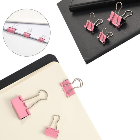 Pink Binder Clips, 380 PCS Assorted Sizes Paperclips and Rubber Bands for Files and Home Supplies