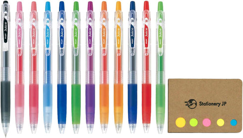 Pilot Juice 038 Retractable Gel Ink Pen, Ultra Fine Point, 0.38mm, 12 Color Ink, Sticky Notes Value Set by Stationery JP