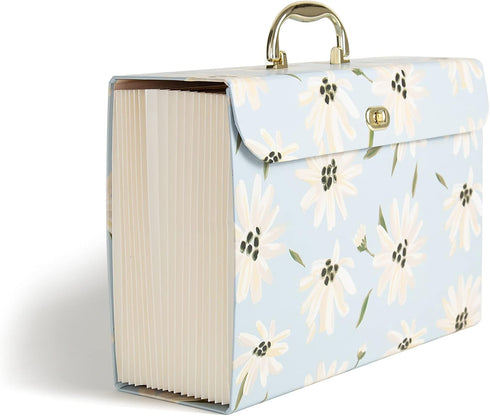 U Brands Expanding 19 Pocket Fashion File Folder, Blue Gilded Spring, 15.4” x 10.5” for Office Use
