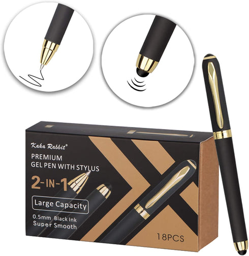 Gel Ink Rollerball Stylus Pen - 18 Pack, 0.5mm Fine Point, Large Capacity Black Ink for Office, Business, Gift